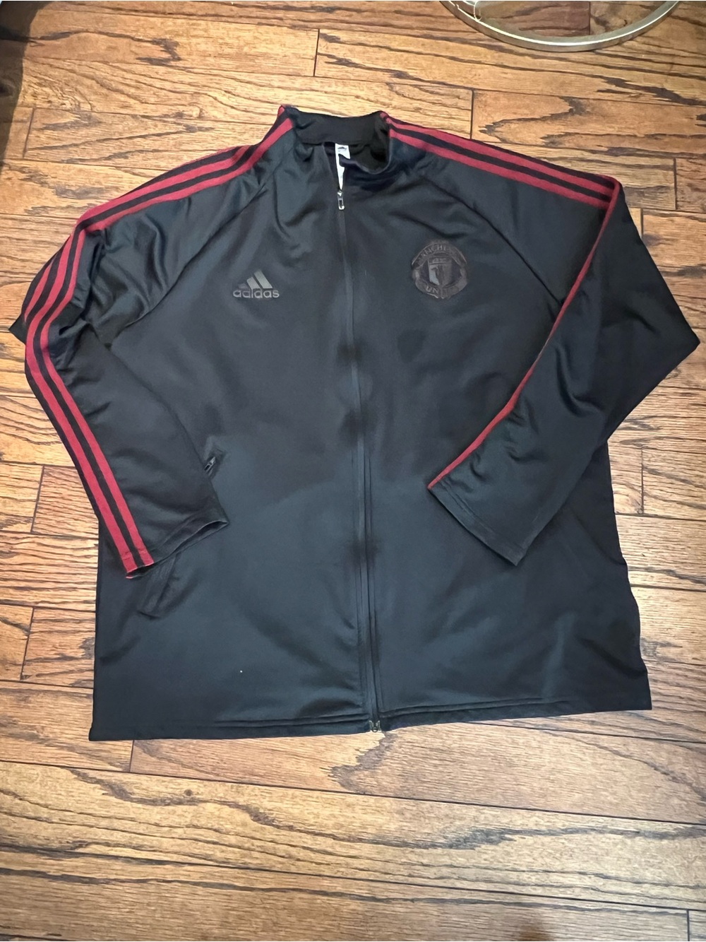 adidas Men's Black Performance Jacket with Red Stripes